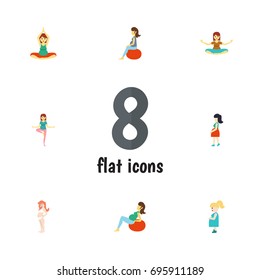 Flat Icon Pregnant Set Of Fitness, Lady, Pregnancy And Other Vector Objects. Also Includes Pregnancy, Lady, Woman Elements.