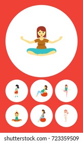 Flat Icon Pregnant Set Of Lady, Meditation, Fitness And Other Vector Objects. Also Includes Pregnant, Fitness, Woman Elements.