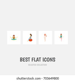 Flat Icon Pregnant Set Of Pregnancy, Meditation, Fitness And Other Vector Objects. Also Includes Woman, Meditation, Lady Elements.