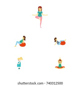 Flat Icon Pregnant Set Of Sport, Yoga, Lady And Other Vector Objects. Also Includes Lady, Pregnant, Woman Elements.
