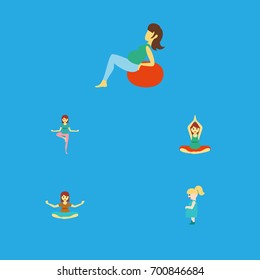 Flat Icon Pregnant Set Of Pregnant Woman, Yoga, Meditation And Other Vector Objects. Also Includes Pregnancy, Fitness, Woman Elements.