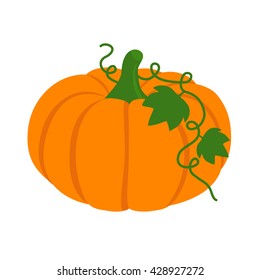 Flat icon pumpkin with leaves. Vector illustration.