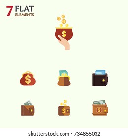 Flat Icon Purse Set Of Billfold, Finance, Payment And Other Vector Objects. Also Includes Currency, Billfold, Cash Elements.