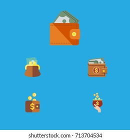 Flat Icon Purse Set Of Currency, Payment, Wallet And Other Vector Objects. Also Includes Money, Payment, Wallet Elements.