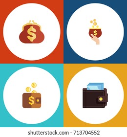 Flat Icon Purse Set Of Currency, Payment, Billfold And Other Vector Objects. Also Includes Money, Currency, Billfold Elements.