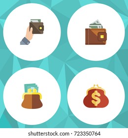 Flat Icon Purse Set Of Finance, Saving, Purse And Other Vector Objects. Also Includes Finance, Payment, Purse Elements.