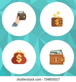 Flat Icon Purse Set Of Purse, Money, Saving And Other Vector Objects. Also Includes Wallet, Billfold, Money Elements.