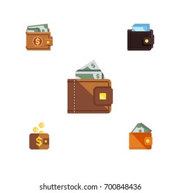 Flat Icon Purse Set Of Payment, Finance, Wallet And Other Vector Objects. Also Includes Purse, Wallet, Pouch Elements.