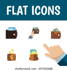 Flat Icon Purse Set Of Pouch, Purse, Payment And Other Vector Objects. Also Includes Purse, Money, Currency Elements.