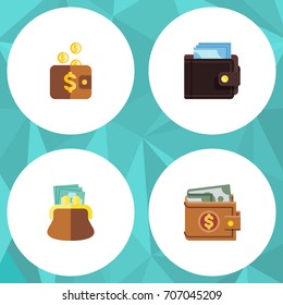 Flat Icon Purse Set Of Pouch, Billfold, Payment And Other Vector Objects. Also Includes Billfold, Purse, Money Elements.