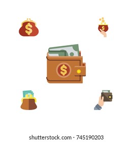 Flat Icon Purse Set Of Purse, Saving, Money And Other Vector Objects. Also Includes Purse, Currency, Payment Elements.