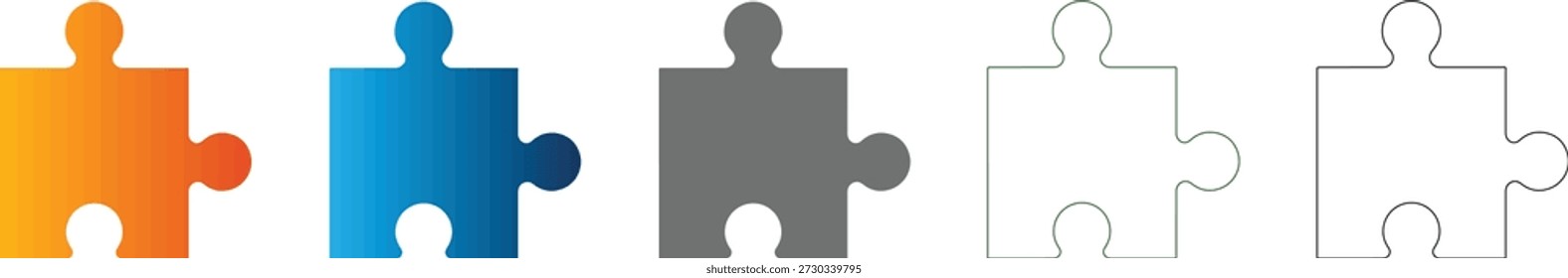 Uma peça de quebra-cabeça de ícone plano, isolada em um fundo branco, representando conexão e soluções dentro de um conjunto de ícones coesos.