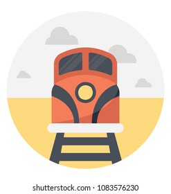 
Flat icon of a railway train on tracks 
