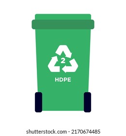 Flat icon recycling bin with hdpe logo isolated on white background. Vector illustration.