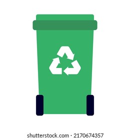 Flat icon recycling bin with recycle logo isolated on white background. Vector illustration.