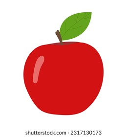 Flat icon red apple isolated on white background. Vector illustration Cartoon Red Bright Apple fruit