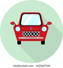 flat icon of a red fun car with shadow on green background