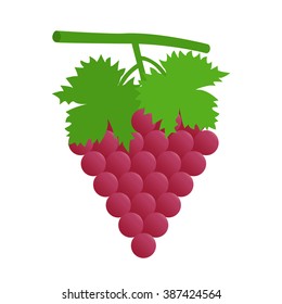 Flat icon red grape with leaves. Vector illustration.