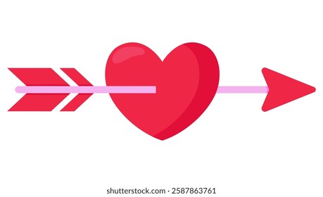 Flat icon of red heart pierced by an arrow isolated on white background.