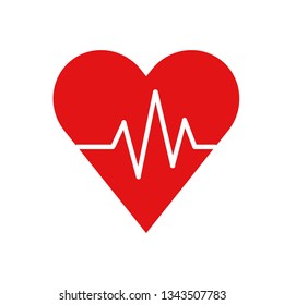 Flat icon red heart pulse trace, medical service, life insurance, vector illustration.