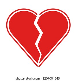 Flat Icon Red Heartbreak. Broken Heart Or Divorce Isolated On White Bcakground. Vector Illustration.