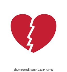 Flat icon red heartbreak. broken heart or divorce isolated on white bcakground. Vector illustration
