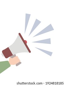 Flat icon with red megaphone with hand for concept design. Vector illustration template. Flat design. Business concept.