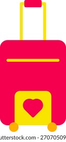 Ícone plano de uma mala vermelha e um avião vermelho, simbolizando viagens aéreas e voando com bagagem.