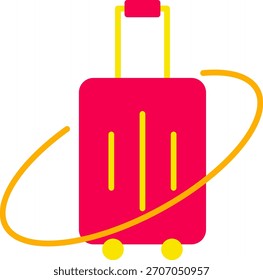 Icono plano de una maleta roja con un símbolo de nube blanca, que representa el equipaje y el viaje.