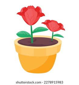 Flat icon of a red tulips pot 