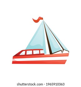 Flat icon with red and white yacht vector illustration
