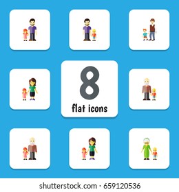 Flat Icon Relatives Set Of Boys, Mother, Grandson Vector Objects. Also Includes Brother, Daugther, Grandpa Elements.