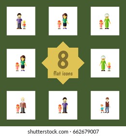 Flat Icon Relatives Set Of Daugther, Boys, Father And Other Vector Objects. Also Includes Men, Mother, Grandson Elements.