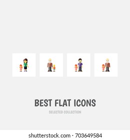 Flat Icon Relatives Set Of Father, Grandpa, Daugther Vector Objects. Also Includes Grandpa, Family, Mother Elements.