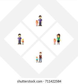 Flat Icon Relatives Set Of Mother, Boys, Son And Other Vector Objects. Also Includes Mother, Father, Daugther Elements.