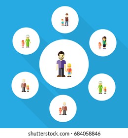 Flat Icon Relatives Set Of Son, Boys, Grandma Vector Objects. Also Includes Grandma, Boy, Brother Elements.