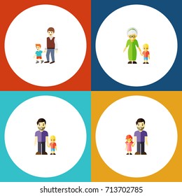 Flat Icon Relatives Set Of Son, Grandma, Boys Vector Objects. Also Includes Men, Family, Grandson Elements.