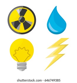 flat icon releated with nuclear energy, drop water, bulb and ray