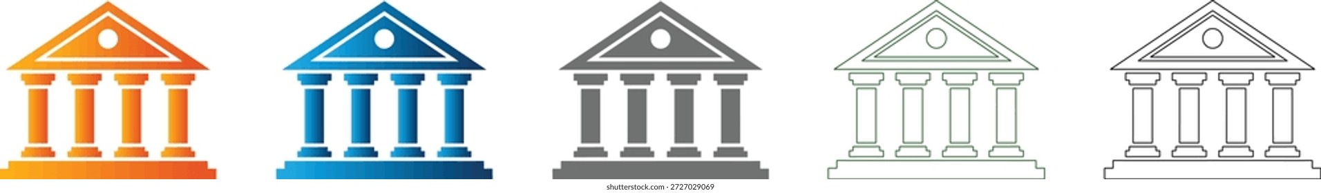 Un icono plano que representa un edificio bancario, parte de un conjunto de iconos consistente. Gráfico de Vector negro sólido, aislado sobre fondo blanco.