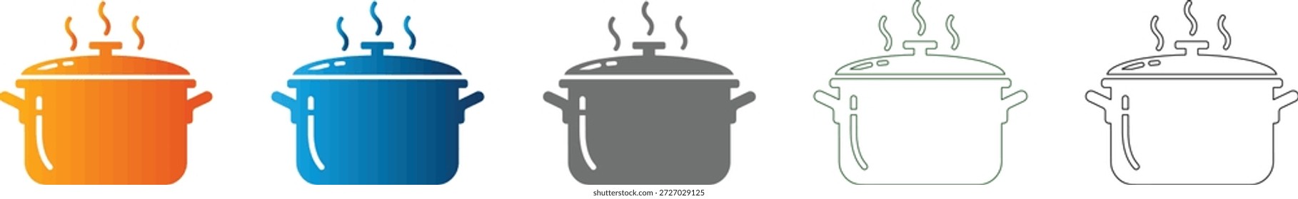 Un icono plano que representa una olla con vapor subiendo, parte de un conjunto de iconos consistente. Gráfico de Vector negro sólido, aislado en blanco.