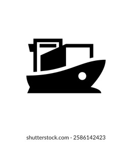 Flat icon representing efficient logistics with a ship. Symbolizes maritime transportation, cargo management, and streamlined shipping processes for businesses