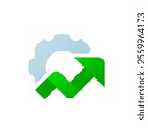 flat Icon representing financial calculation or profit growth. gear symbol with upward trending graph, signifying the process of calculating returns or profits from investments. calculate button ui