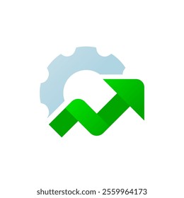 flat Icon representing financial calculation or profit growth. gear symbol with upward trending graph, signifying the process of calculating returns or profits from investments. calculate button ui