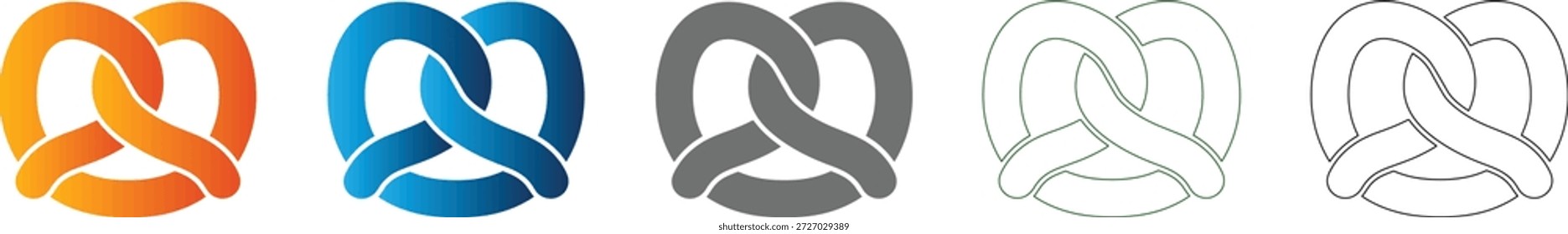 A flat icon representing a pretzel, part of a professional icon set. Solid black vector graphic, isolated on white.