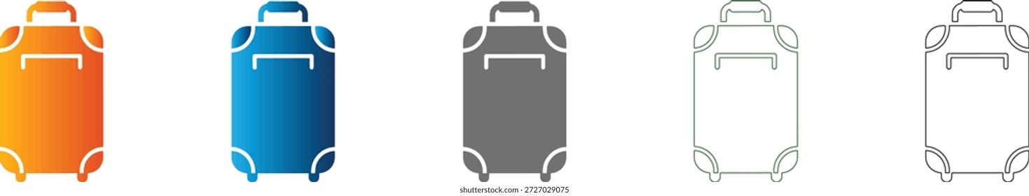 Un icono plano que representa una maleta, parte de un conjunto de iconos consistente. Gráfico de Vector negro sólido, aislado en blanco. Perfecto para diseños relacionados con viajes.