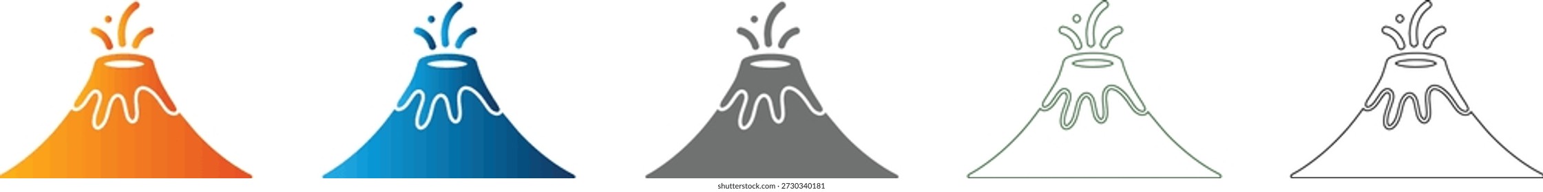 Um ícone plano representando um vulcão em erupção, parte de um conjunto de ícones consistente. Este gráfico vetorial preto sólido é isolado em branco, perfeito para diversas aplicações.