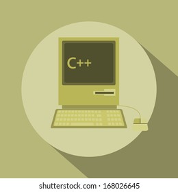 Flat icon retro computer programing process monochrome colors in vector