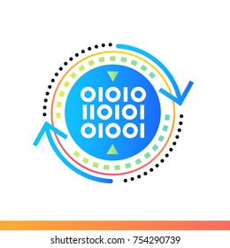 Flat icon reverse engineering. Data science technology and machine learning process. Material design icon suitable for print, website and presentation