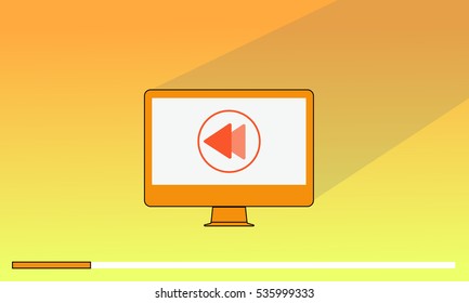 Flat icon rewind button in song audio video media player program on screen computer morniter for website or mobile application in minimal style and Technology Concept, Vector in orange and yellow tone