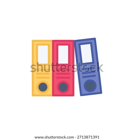 Flat icon of a ring binder for storing and organizing documents. Perfect for apps, websites, office supplies, education projects, and business illustrations.